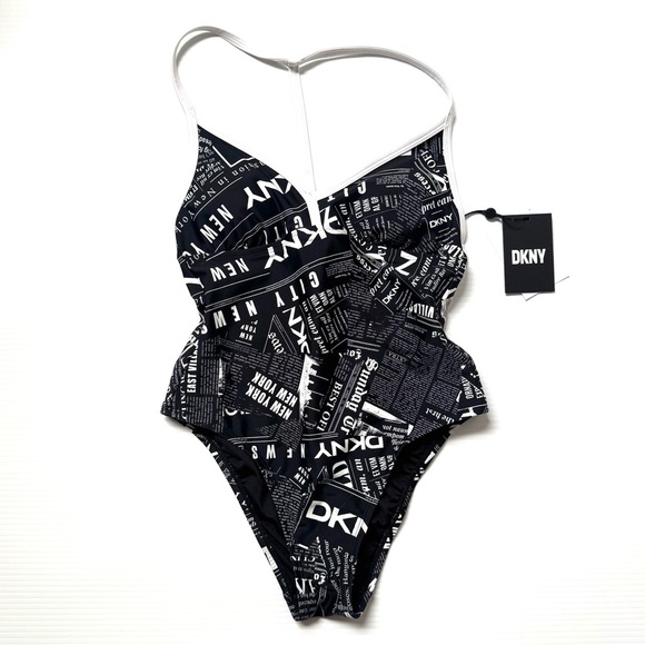 DKNY Graphic T-Back One Piece Swimsuit Size XS - Picture 5 of 8